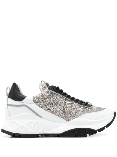 Jimmy Choo Raine Glittered And Smooth Leather Sneakers In White,gold,black