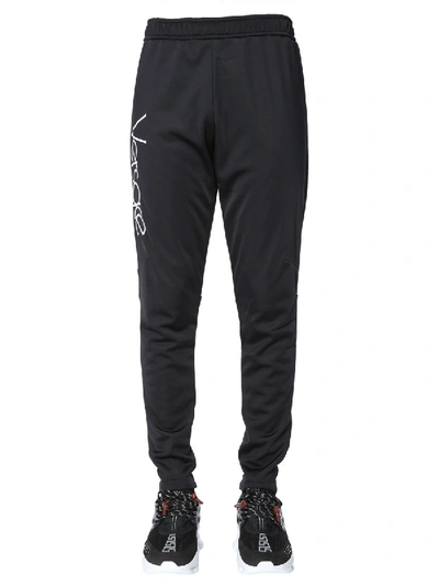 Versace Men's Tapered Sweatpants With Logo Print In Black