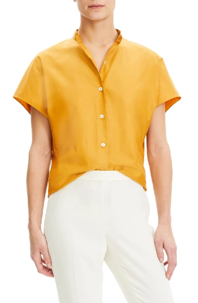 Theory Dolman-sleeve Mandarin-collar Cotton Shirt In Dark Orange