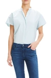 Theory Dolman-sleeve Mandarin-collar Cotton Shirt In Blue Stream