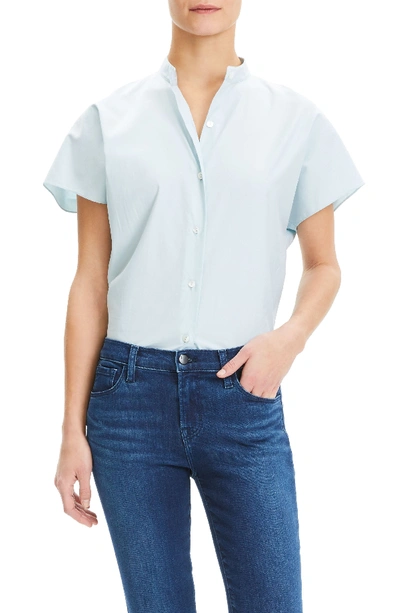 Theory Dolman-sleeve Mandarin-collar Cotton Shirt In Blue Stream