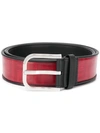 Fendi Men's Vitrified Logo-print Canvas Belt In Rosso Nero