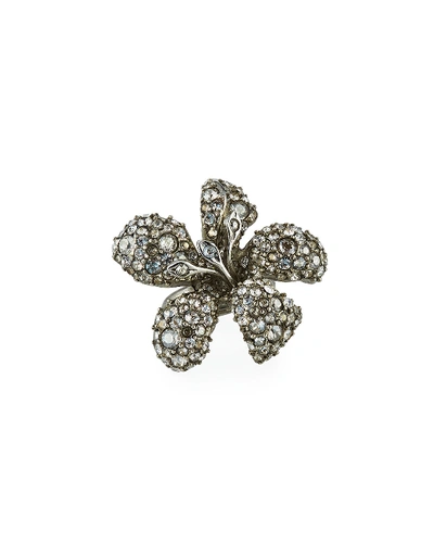 Oscar De La Renta Pave Crystal Flower Ring In Silver