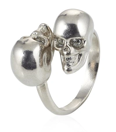 Alexander Mcqueen Twin Skull Ring In Silver | ModeSens