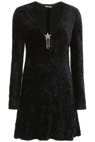 Miu Miu Velvet Mini Dress In Black
