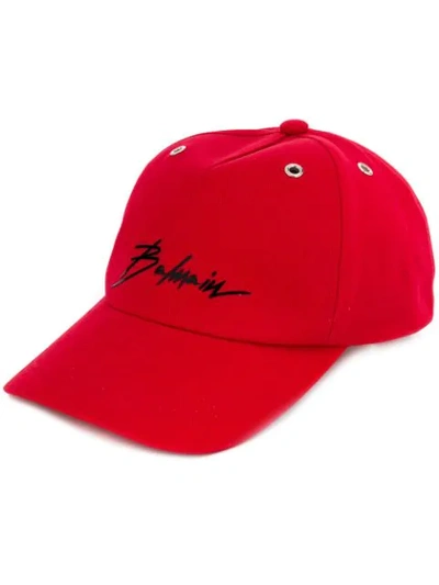 Balmain Signature Baseball Cap In Red