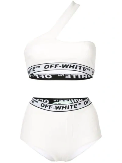 Off-white Ivory Logo-jacquard One-shoulder Bikini In White