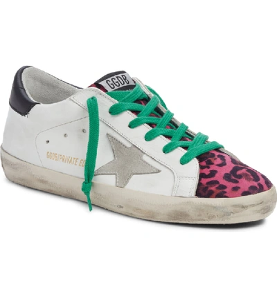Golden Goose Superstar Leopard Print Sneaker In White/ Fuschia Leopard