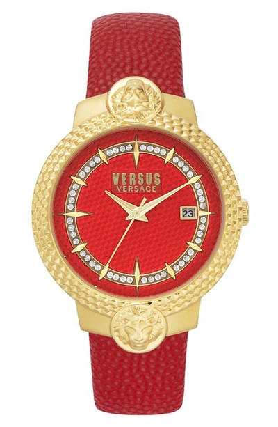 Versus Mouffetard Leather Strap Watch, 38mm In Red/ Gold