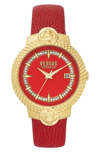Versus By Versace Women's Mouffetard Crystal Track Watch In Red/gold