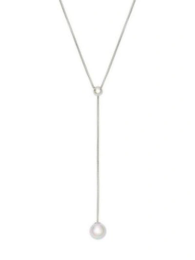 Majorica Stainless Steel, Organic Handmade Pearl & Crystal Y-necklace In Silvertone