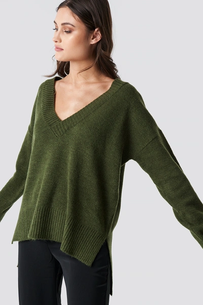Na-kd Deep V-neck Oversized Sweater - Green