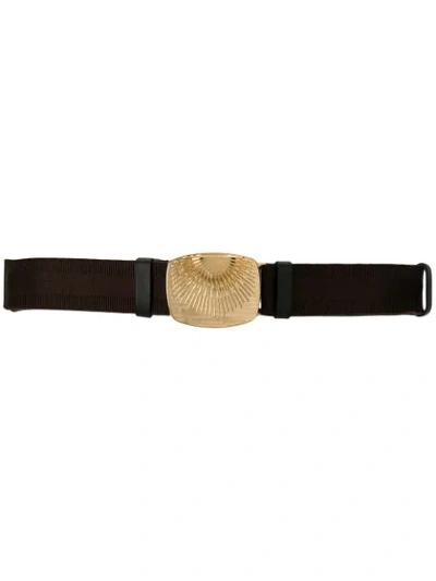 Dorothee Schumacher Belted Statement Stretch Belt With Rising Sun Clip Buckle In Brown