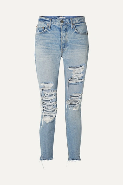 Grlfrnd Karolina Distressed High-rise Skinny Jeans In Light Denim