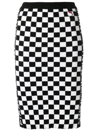 Pinko Checkered Logo Tape Pencil Skirt In Black