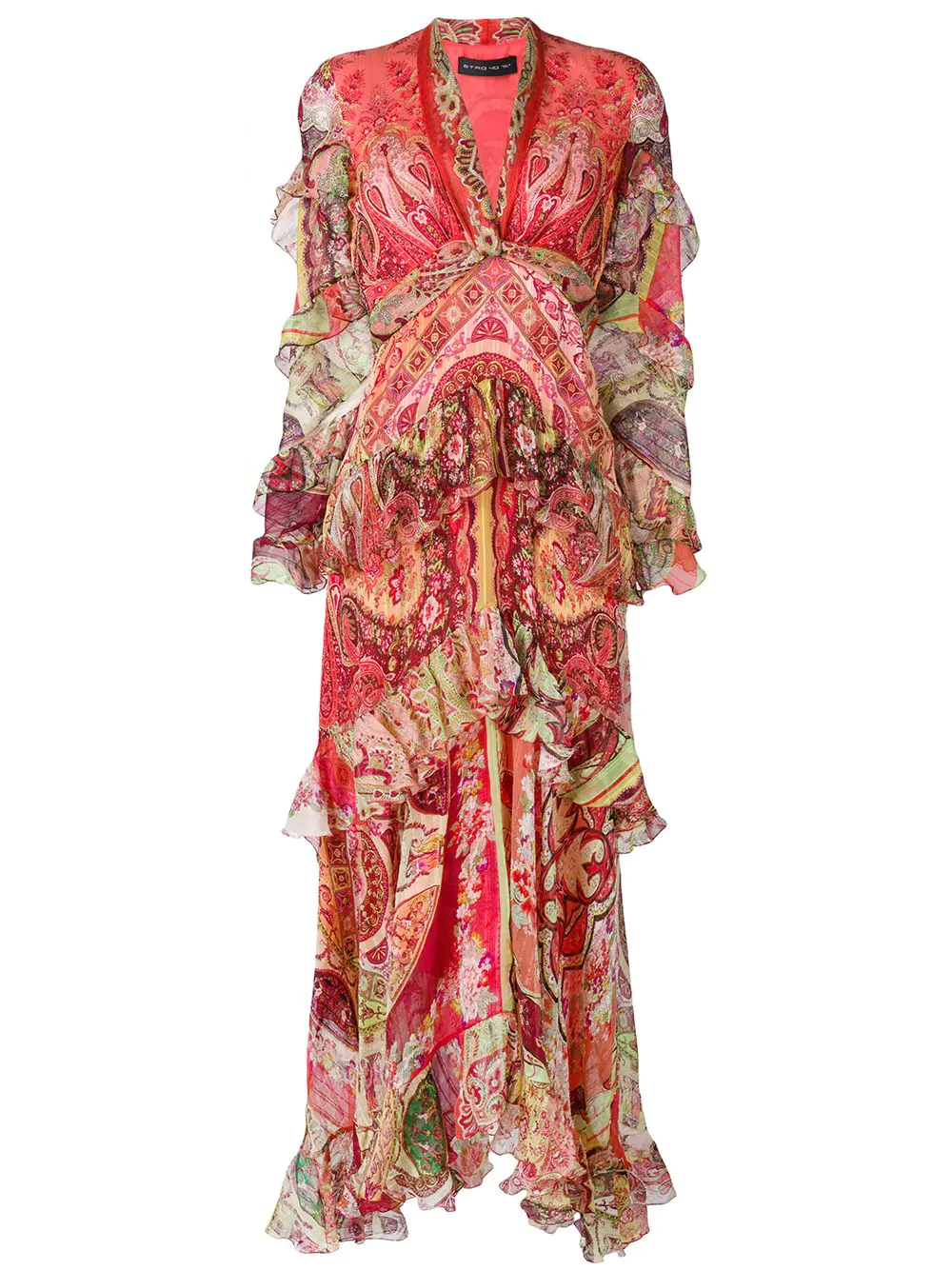 Etro Long Mixed Print Dress Red ModeSens