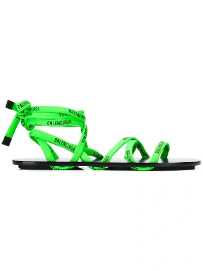 Balenciaga Logo-laced Wrap-around Flat Sandals In Green