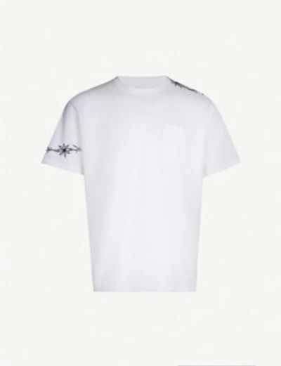 Sacai X Dr. Woo Embroidered Cotton-jersey T-shirt In White