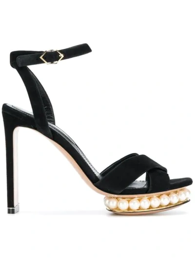 Nicholas Kirkwood Casati Faux Pearl-embellished Suede Platform Sandals In Black