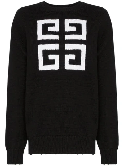 Givenchy Distressed Intarsia Cotton Sweater In Black