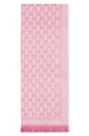 Gucci Gg Jacquard Wool Scarf In Ivory/pink