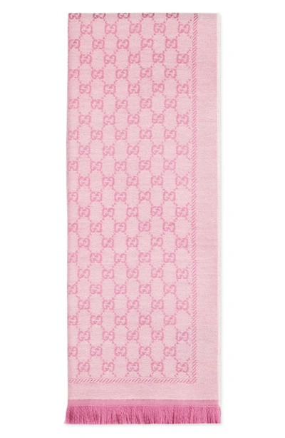 Gucci Gg Jacquard Wool Scarf In Ivory/pink