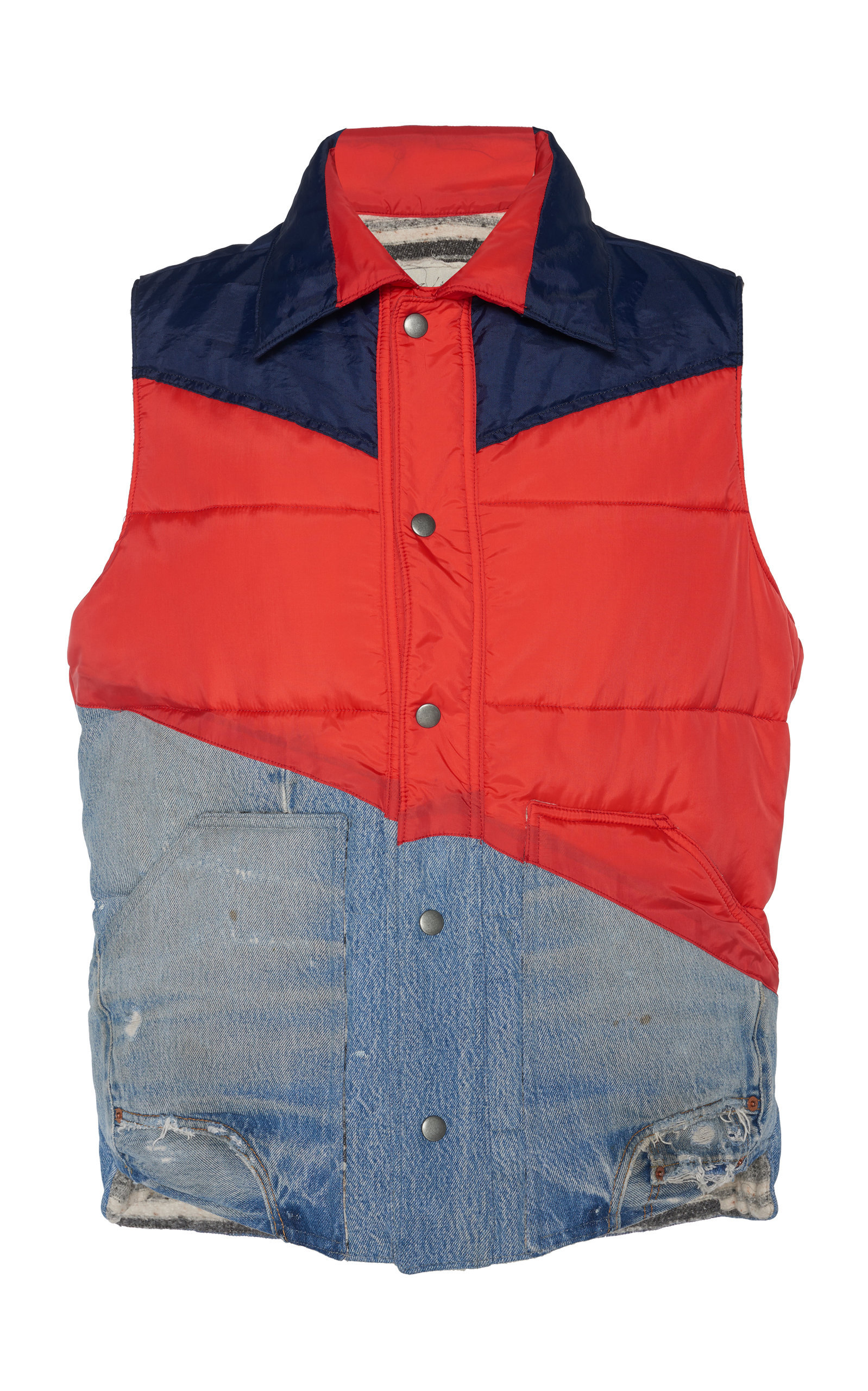 Greg Lauren 50/50 Denim Puffy Vest In Red | ModeSens