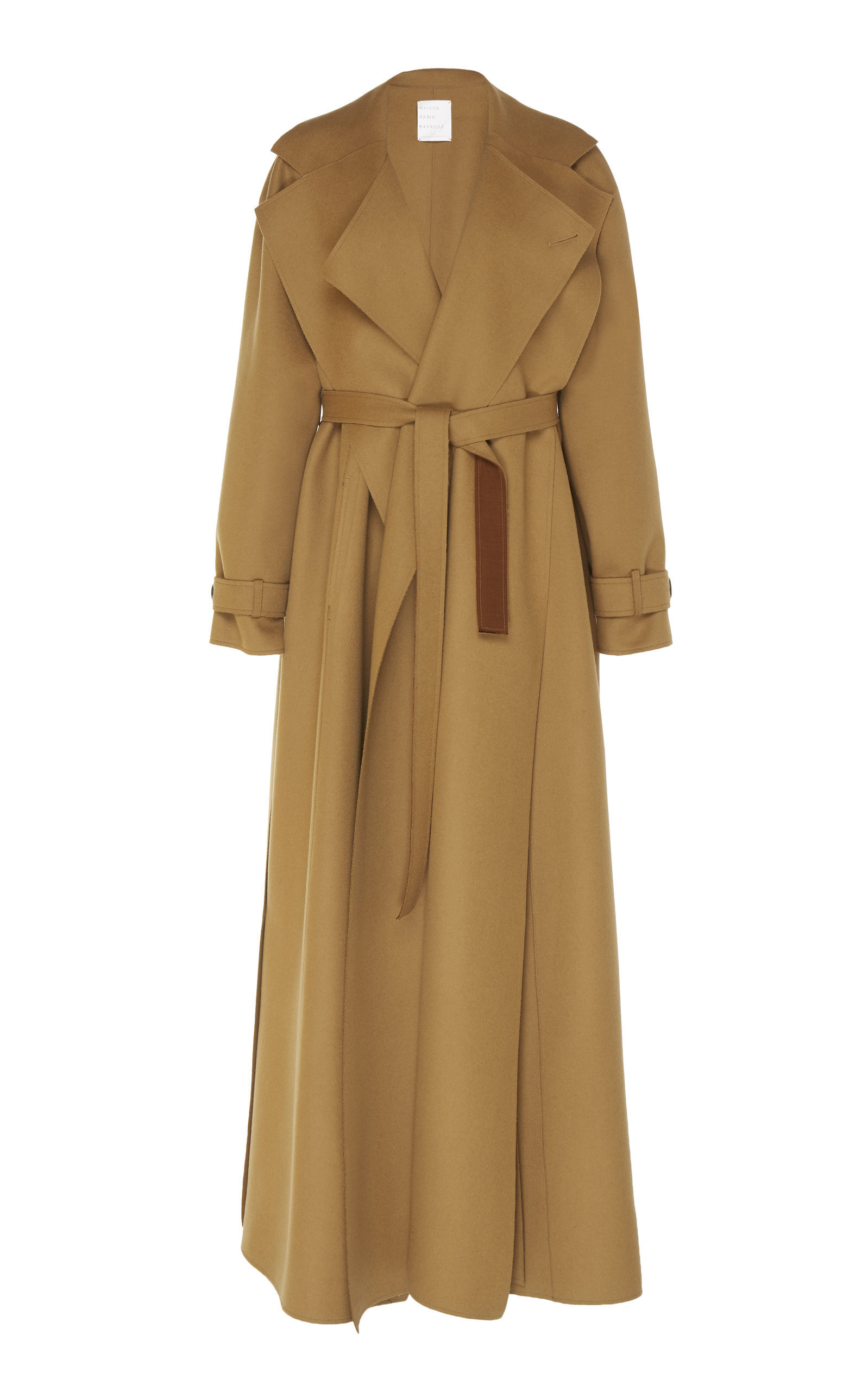 Maison Rabih Kayrouz Wool Floor Length Trench Coat In Brown Modesens