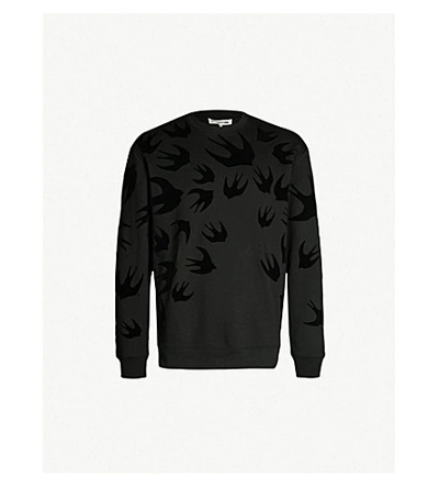 Mcq By Alexander Mcqueen Swallow-print Cotton-jersey Sweatshirt In Darkest Black
