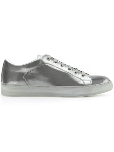 Lanvin Men's Reflective Leather Low-top Sneakers In Grey