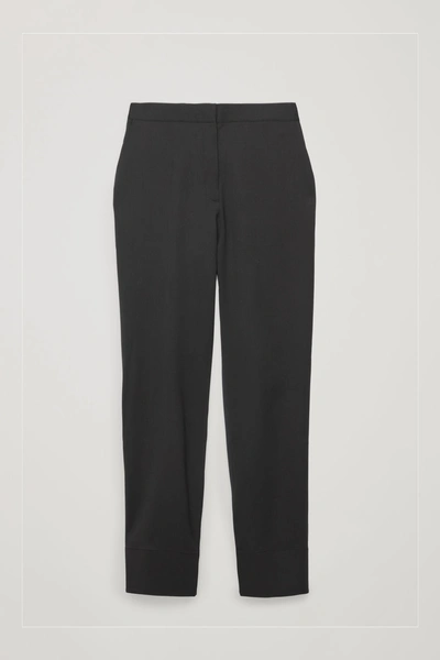 Cos Woven-jersey Mix Trousers In Black