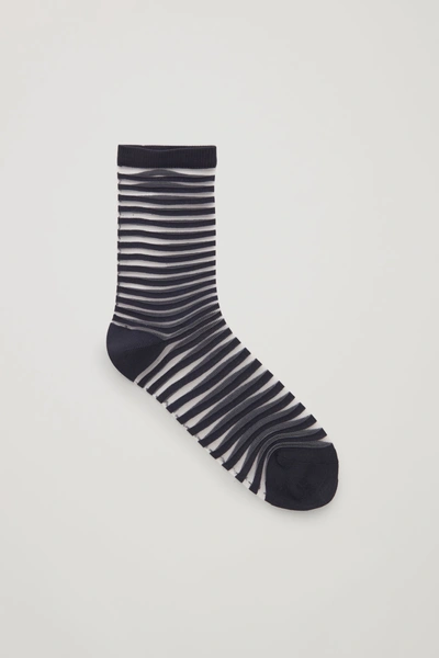 Cos Striped Sheer Socks In Blue
