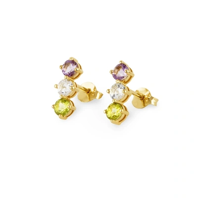 Dinny Hall Gold Gem Drop Trilogy Bar Studs