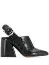 Chloé Women's Croc-embossed Block Heel Slingback Mules In Black