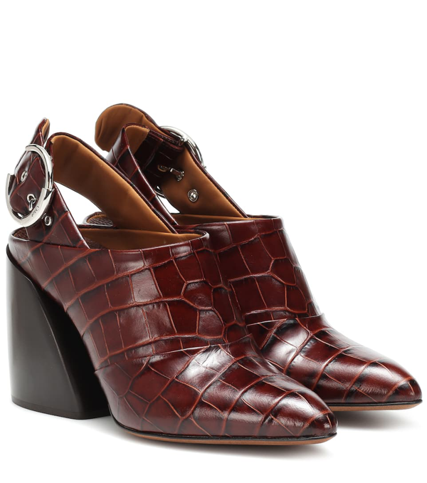 latch croc embossed block heel boot