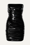 Alex Perry Carter Strapless Ruched Vinyl Mini Dress In Black