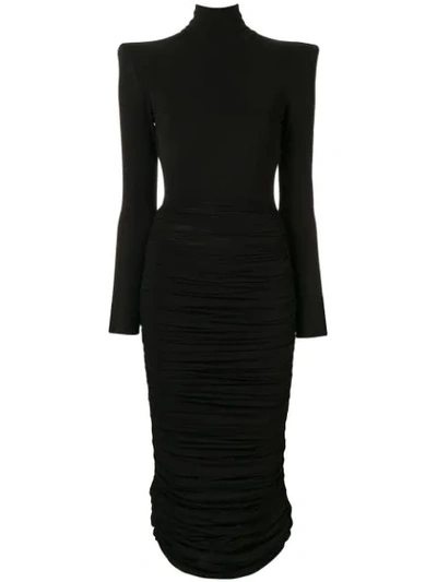 Alex Perry Fallon-ruched Jersey Long Sleeve Midi Dress In Black