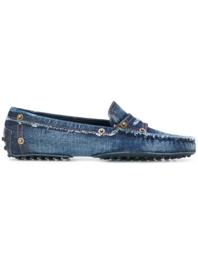 Tod's Gommino Driving Shoes In Denim In Blue
