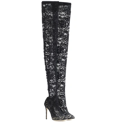 Dolce & Gabbana Over-the-knee Lace Boots In Black
