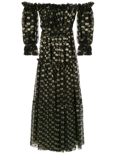 Dolce & Gabbana Off-shoulder Polka Dot Gown In Black