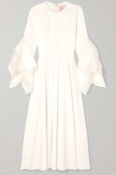 Roksanda Tulle-trimmed Crepe Midi Dress In Ivory