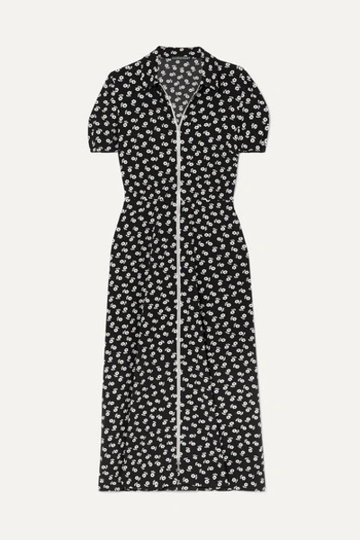 Alexa Chung Zip-through Floral-print Crepe Dress In Bianco/nero