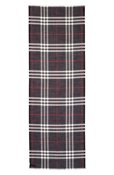 Burberry Giant Check Print Wool & Silk Scarf In Navy