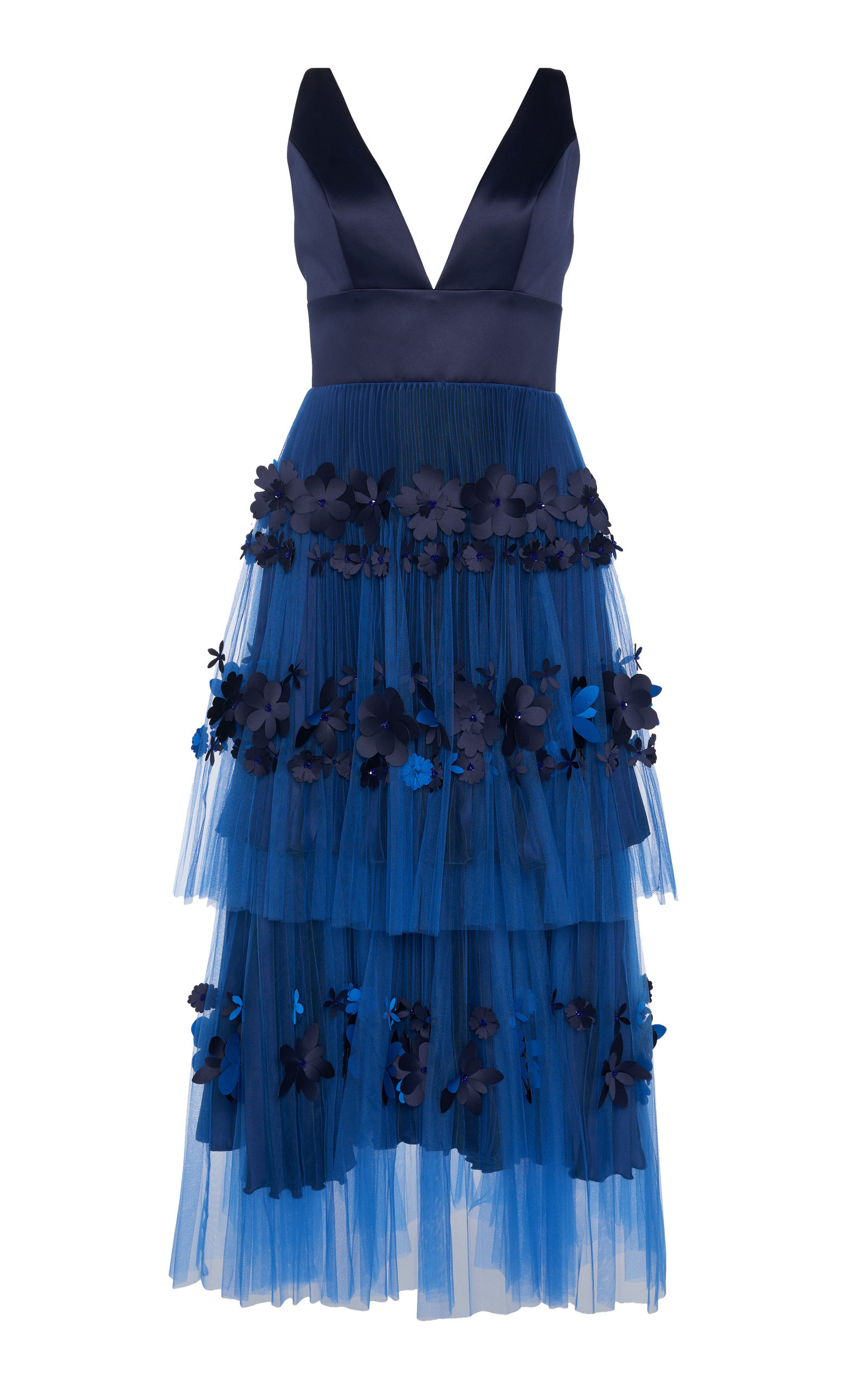 Viktor Rolf Tiered Graphic Flower Cocktail Gown In Blue Modesens