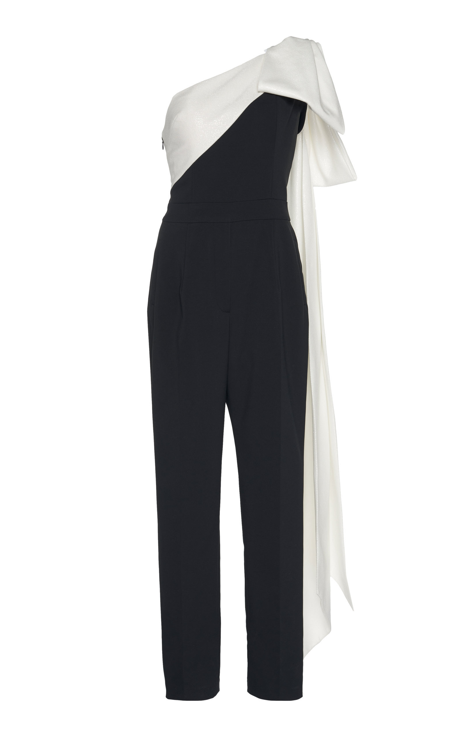 black and white one shoulder jumpsuit