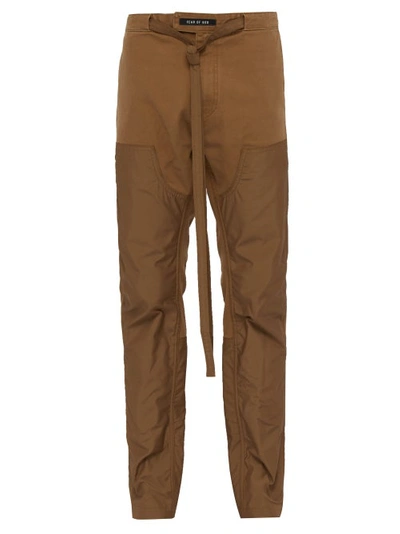 Fear Of God Slim-fit Belted Panelled Cotton-canvas And Nylon Trousers In Brown