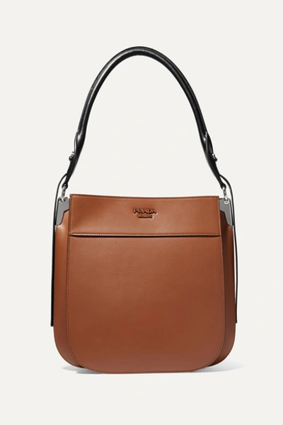Prada Margit Two-tone Leather Shoulder Bag In Brown