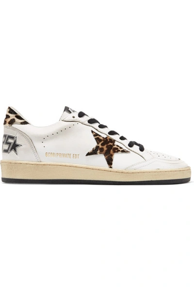 Golden Goose Ball Star Leopard-print Calf Hair And Leather Sneakers In White