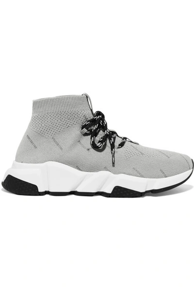 Balenciaga Speed Logo-print Stretch-knit High-top Sneakers In Gray