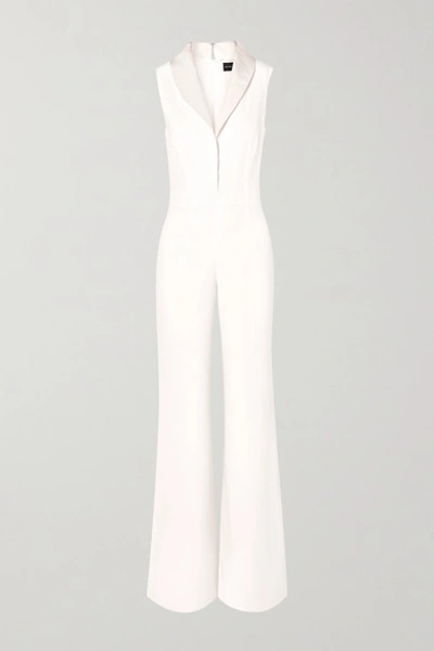 Brandon Maxwell Faille-trimmed Silk Crepe De Chine Jumpsuit In Ivory